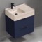 Blue Bathroom Vanity With Beige Travertine Design Sink, Modern, Wall Mounted, 24